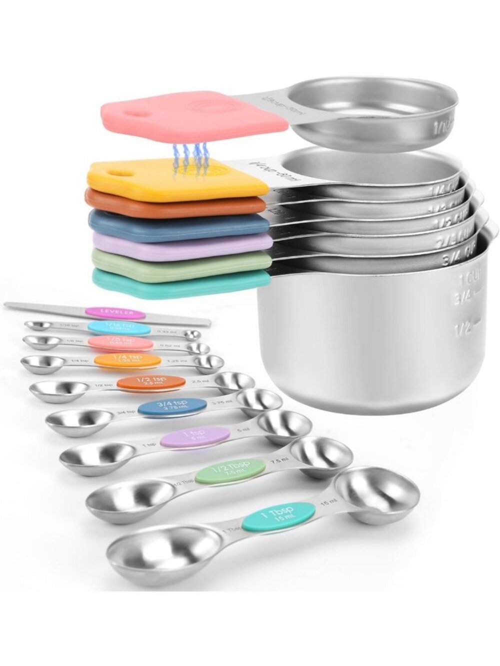 Magnetic Stainless Steel Measuring Cups & Spoons Set - Heavy Duty Kitchen Tools